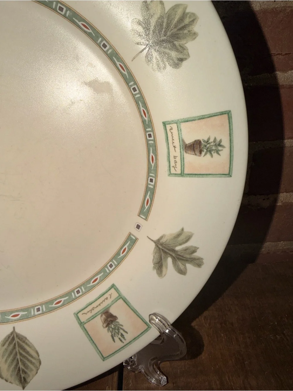 Pfaltzgraff Cream Dinner & Salad Plate Set Green Botanical Accents Set of 2 Vtg